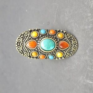 🌺 Boho Vintage-Style Ring – Multicolor Cabochons – Size 7
